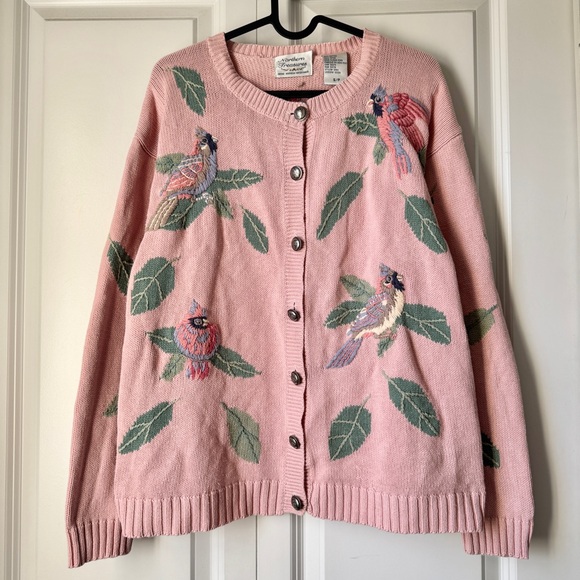 🌸 Vintage 90s Embroidered Northern Treasures Bird Cardigan 🦜🕊️ - Picture 6 of 15
